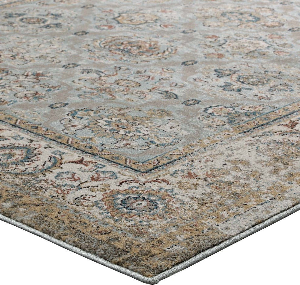 Hisa Distressed Vintage Floral Lattice 5x8 Area Rug