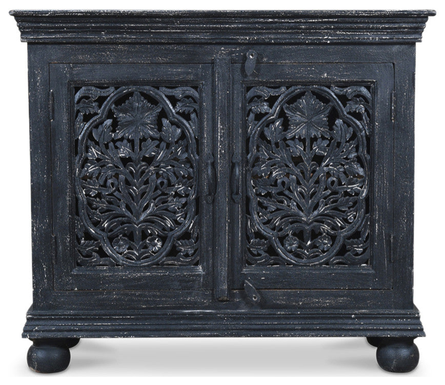 Luna Black Hand Carved 2 Door Accent Cabinet