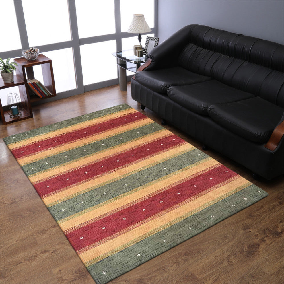 HAND KNOTTED LOOM WOOL ECO - FRIENDLY AREA RUGS  - Green Gold,Contemporary