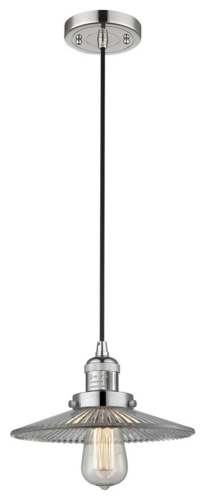 1-Light Dimmable LED Halophane 10" Mini Pendant, Polished Nickel