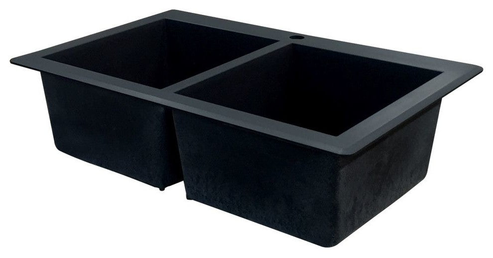 Radius 33" silQ Granite Double Bowl Kitchen Sink with 1 Hole in Black