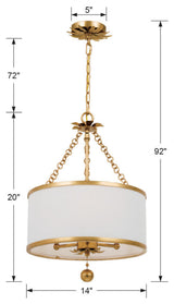 Broche 3 Light Antique Gold Chandelier