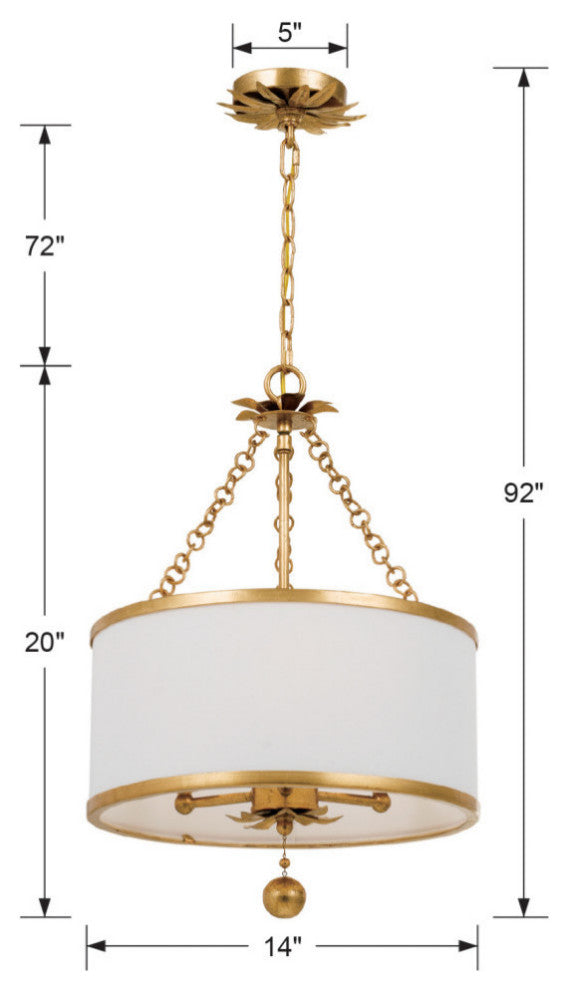 Broche 3 Light Antique Gold Chandelier