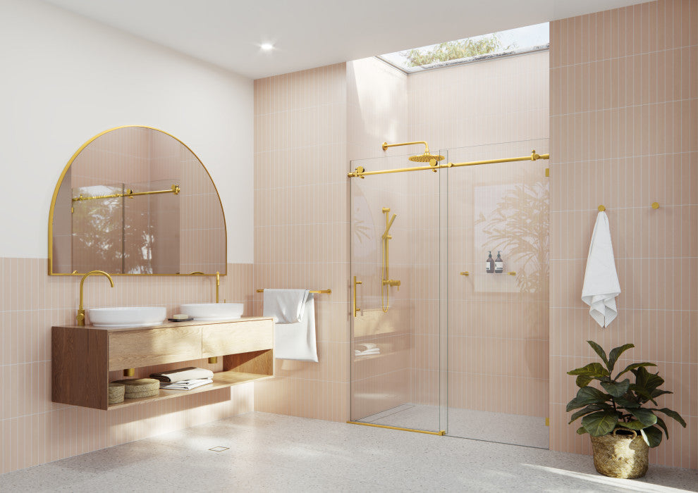56-60"x78" Frameless Sliding Shower Door, Satin Brass