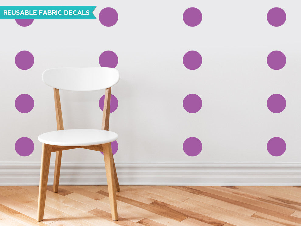 Polka Dot Fabric Wall Decals, Set of 48, 4" Polka Dots, Purple