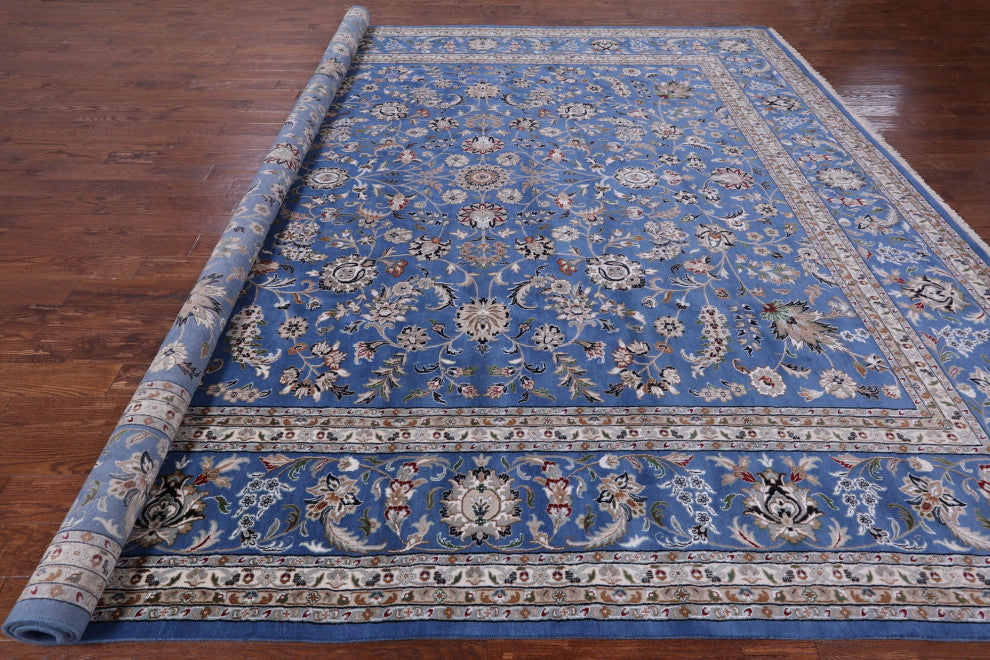 12' Square Wool and Silk Persian Nain Hand-Knotted Rug Q9351