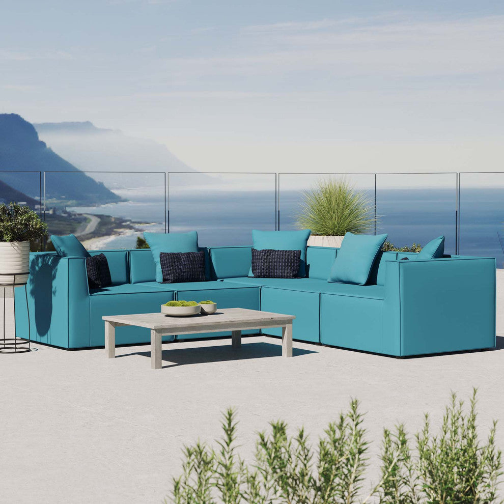 Lounge Sectional Sofa Set, Fabric, Blue, Modern, Outdoor Patio Balcony Garden