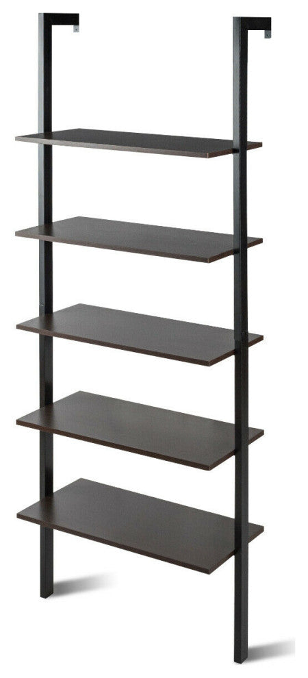 Costway 5-Tier Ladder Shelf Wood Wall Mounted Bookshelf Display Shelf