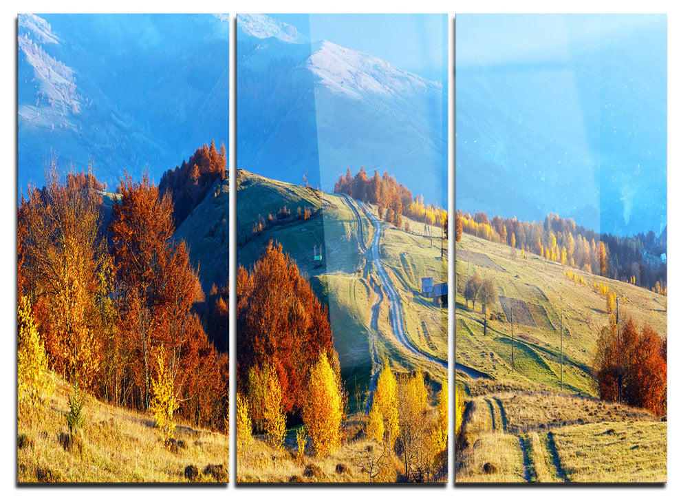 "Rural Road on Autumn Mountains" Metal Wall Art, 3 Panels, 36"x28"