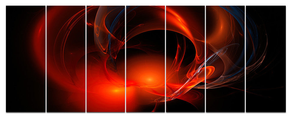 Red Galactic Nebula on Black, Abstract Wall Art Canvas, 83"x32", 7 Panels