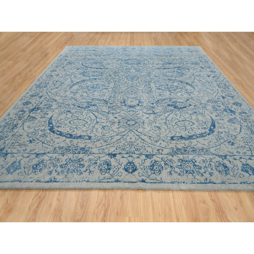 Gray Fine Jacquard Hand Loomed Wool and Plant Based Silk Square Rug 11'10"x12'0"