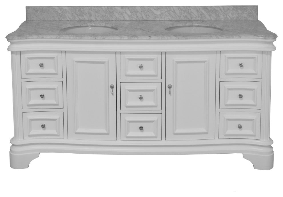 Katherine 72" Bathroom Vanity, White, Carrara Marble