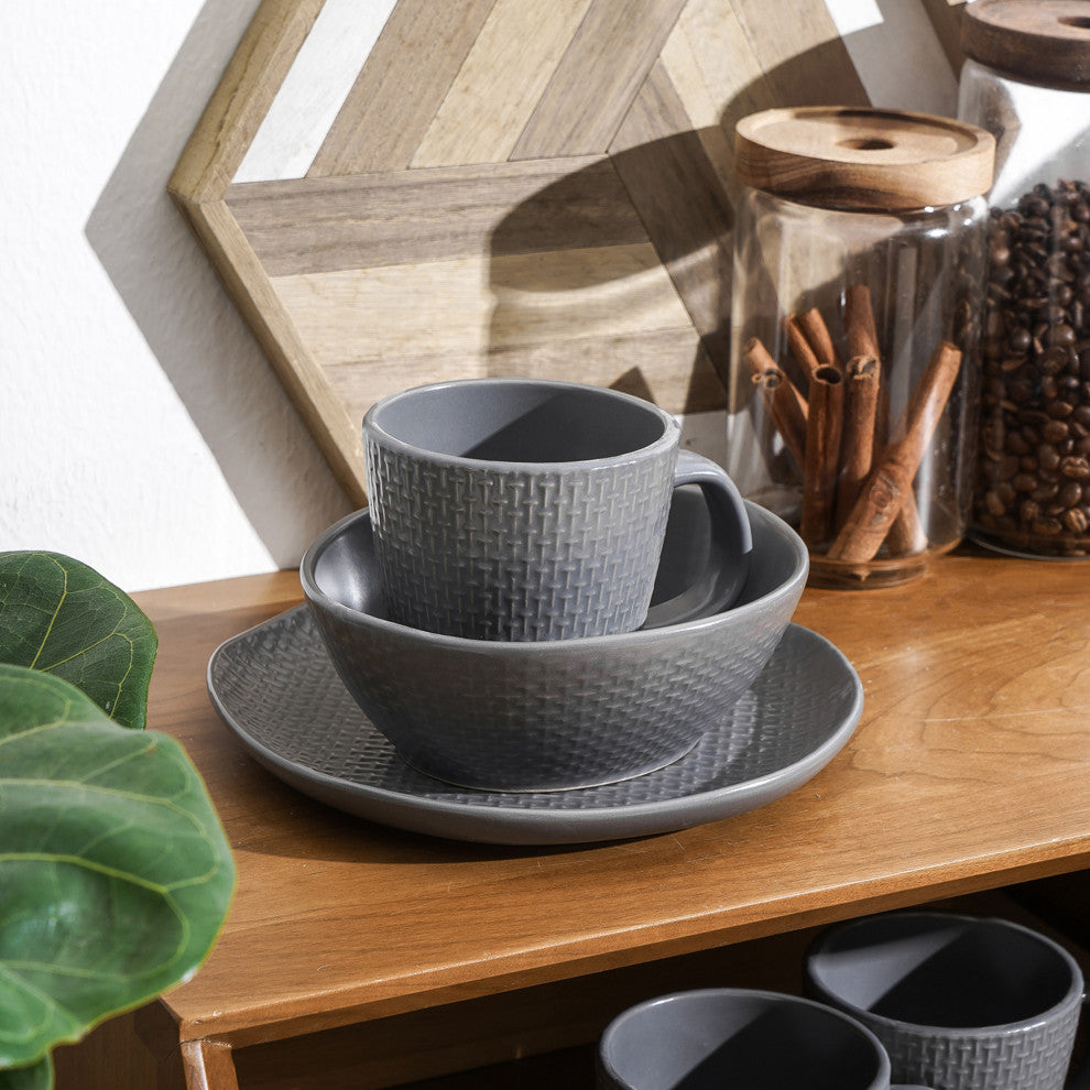 Stone Lain Abigail Stoneware 32 Piece Dinnerware Set, Gray