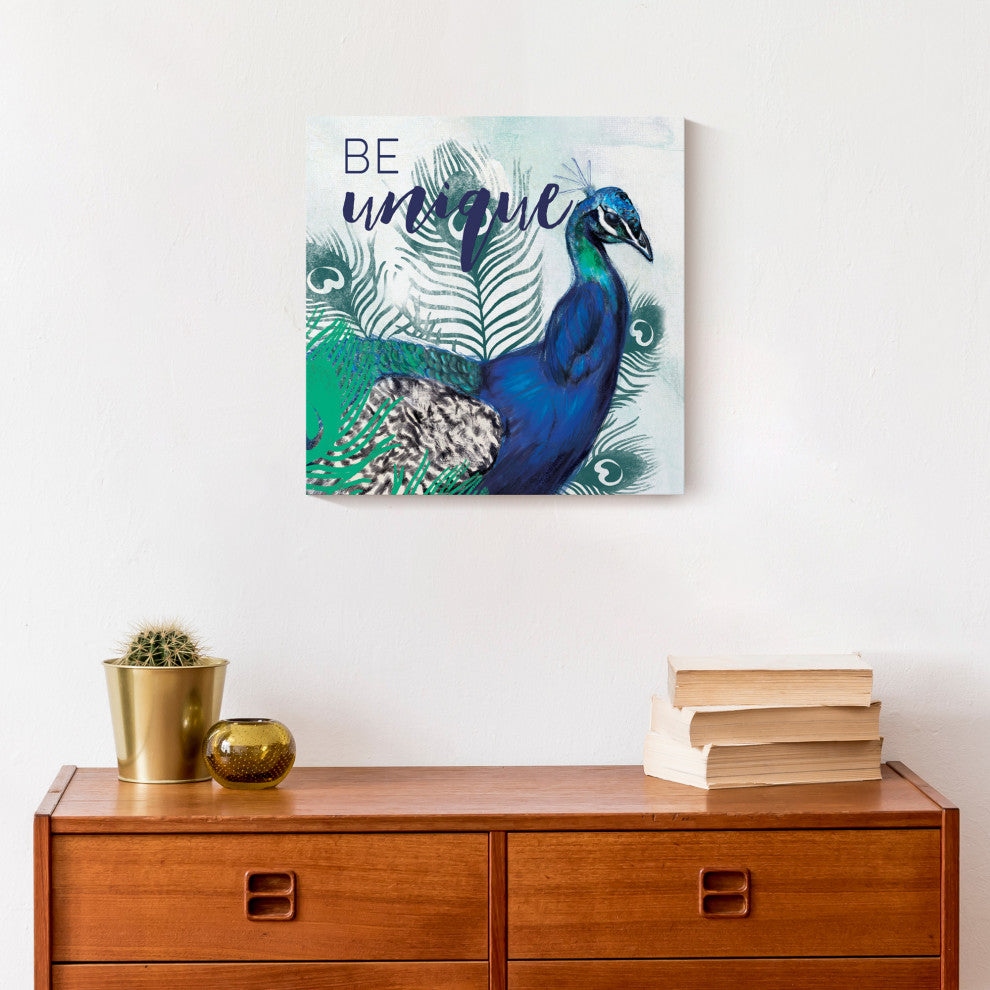 Sketchy Peacock 12x12 Canvas Wall Art