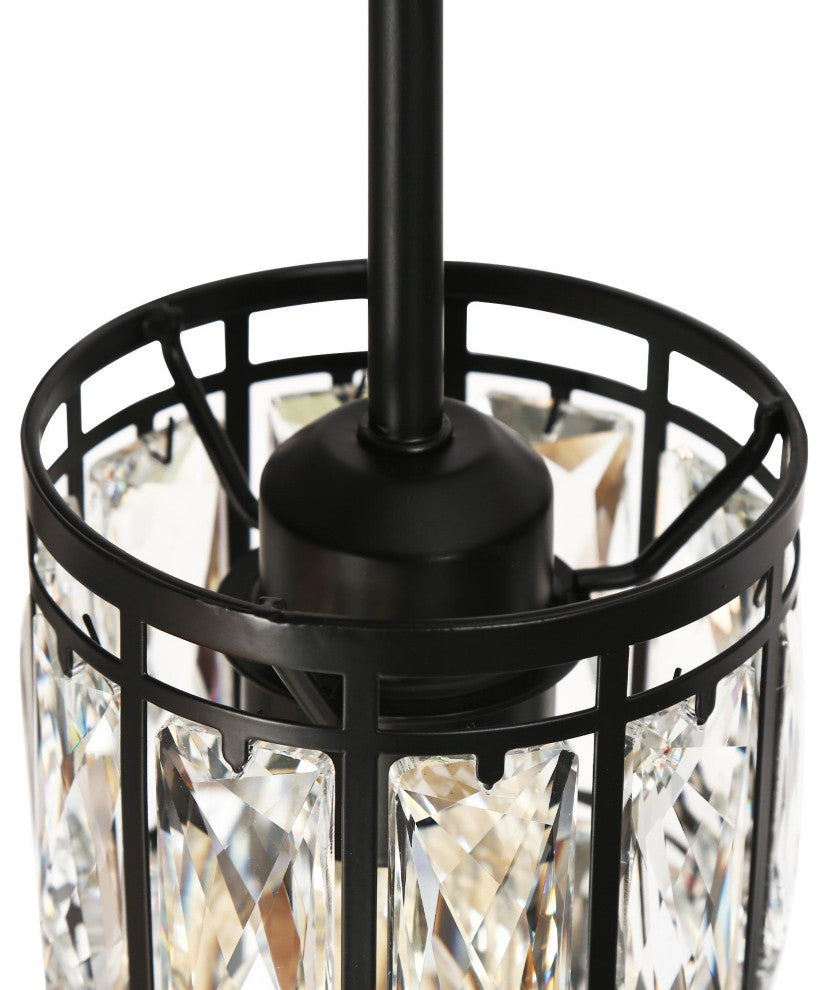 LNC Chispa Black Modern Linear Crystal Large Kitchen Island Light, 3 Lights