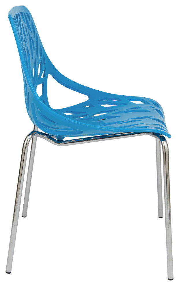 Leisuremod Asbury Plastic Stackable Dining Chair With Chromed Legs, Set of 2, Blue