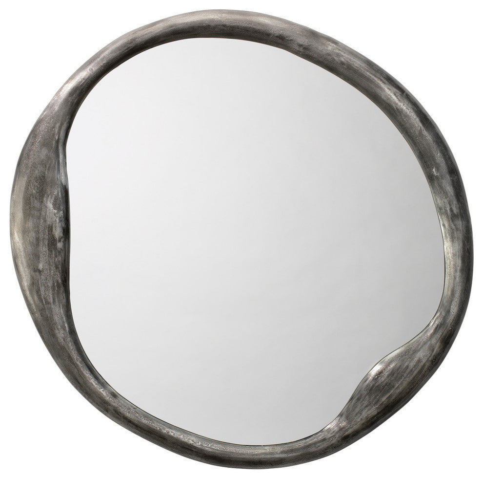 Organic Metal Round Mirror, Antique Iron