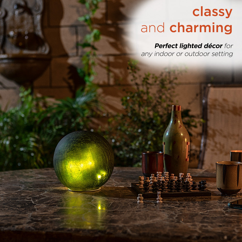 Green Textured Glass Gazing Globe with LED Lights