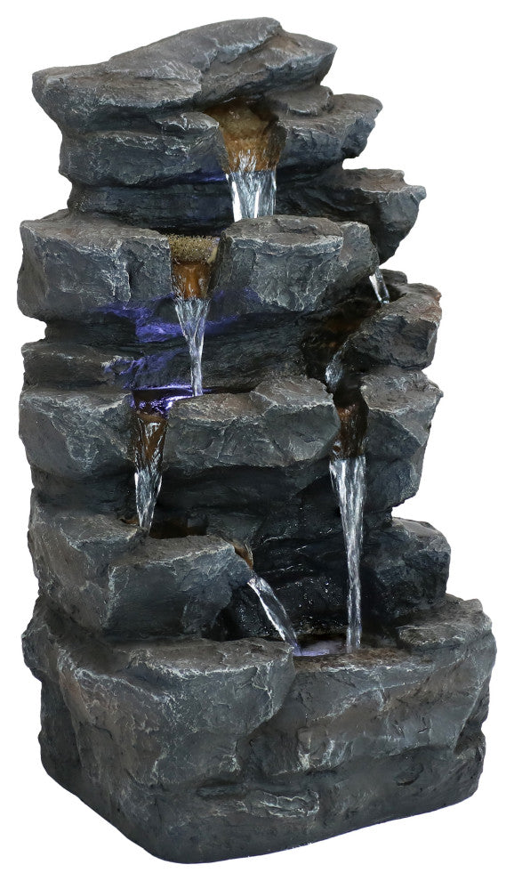 Sunnydaze Grotto Falls Water Fountain With LED Lights, 24"