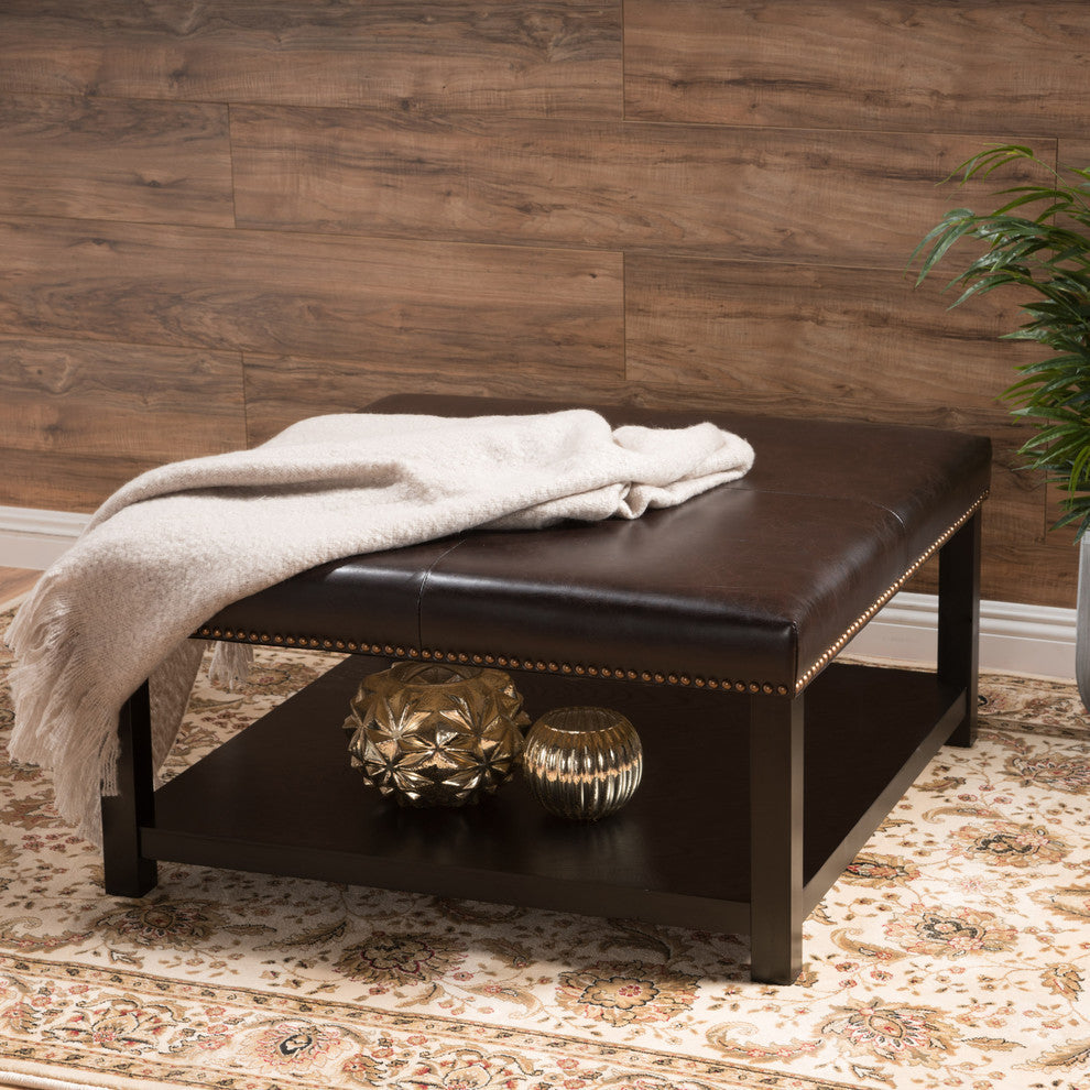 GDF Studio Kelapith Contemporary Upholstered Birch Wood Ottoman with Shelf