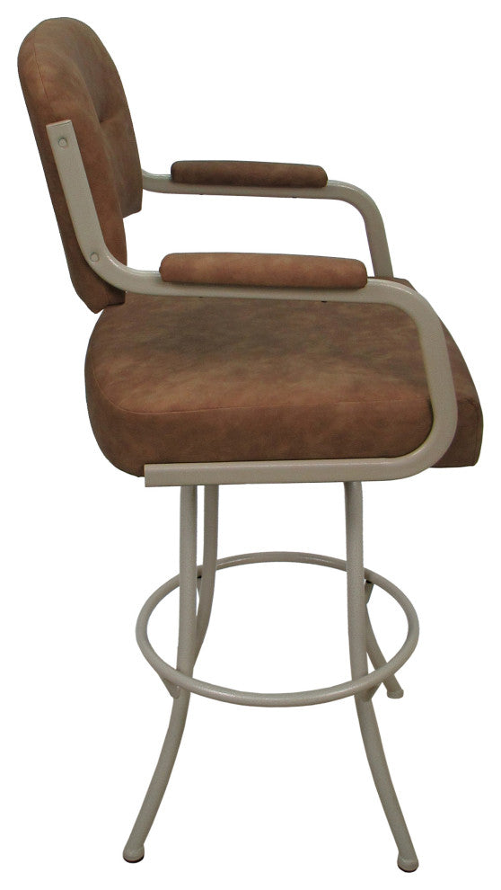 Swivel Counter Metal Bar Stool, Pecan Brown Vinyl - Beige, 26"
