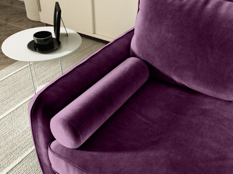 The Audrey I Velvet Round Arm Sofa, Eggplant Purple