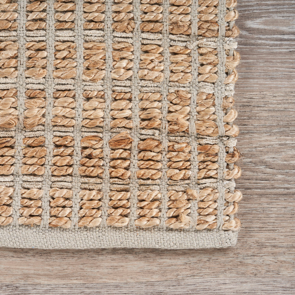 Gray Modern Grid Organic Jute Area Rug, 9'x12'