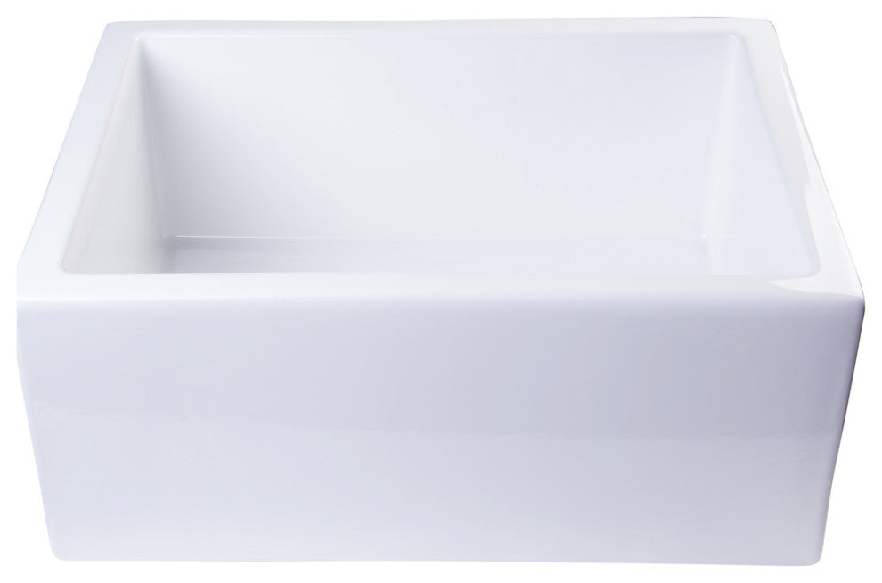 24" White Smooth Thick Wall Fireclay Single Bowl Farm Sink