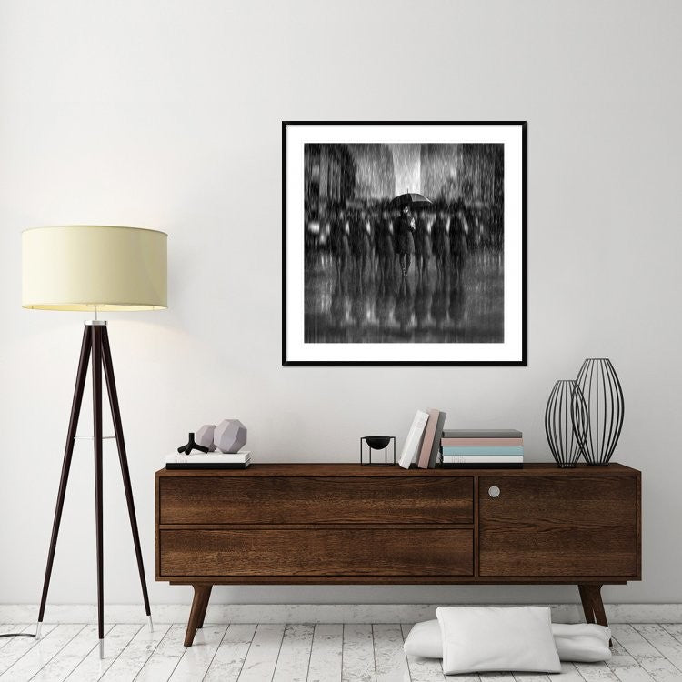 "Girls In The Rain" Framed Digital Print by Antonyus Bunjamin (Abe), 44x44"