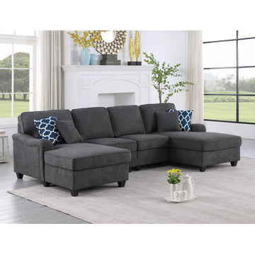 Lilola Home Leo Dark Gray Woven Double Chaise 4-Piece Modular Sectional Sofa