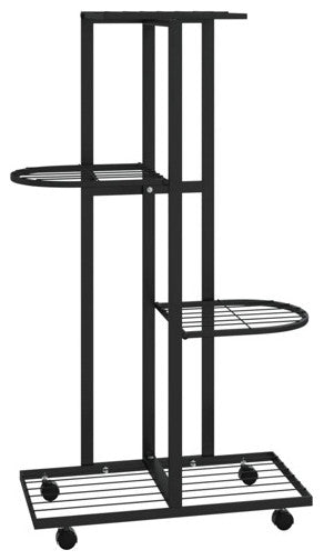 vidaXL 4-Floor Flower Stand with Wheels Decorative Plant Shelf Stand Black Iron