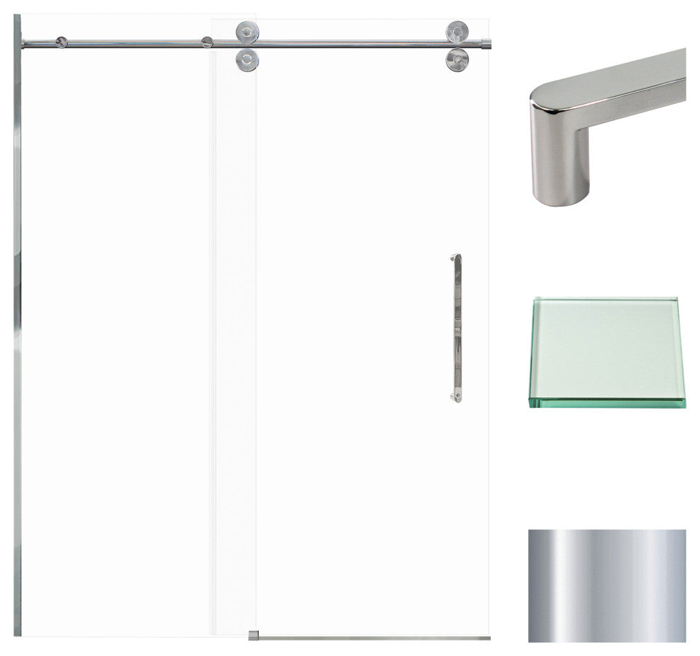 Teegan Sliding Shower Door, Fixed, Clear Glass, Polished Chrome, Riley Handle