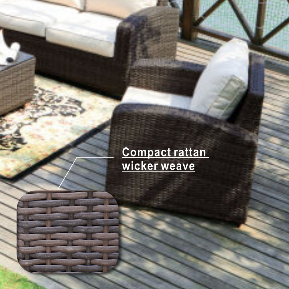 5-Piece Patio Wicker Cozy Conversation Seating Set, Grey Wicker