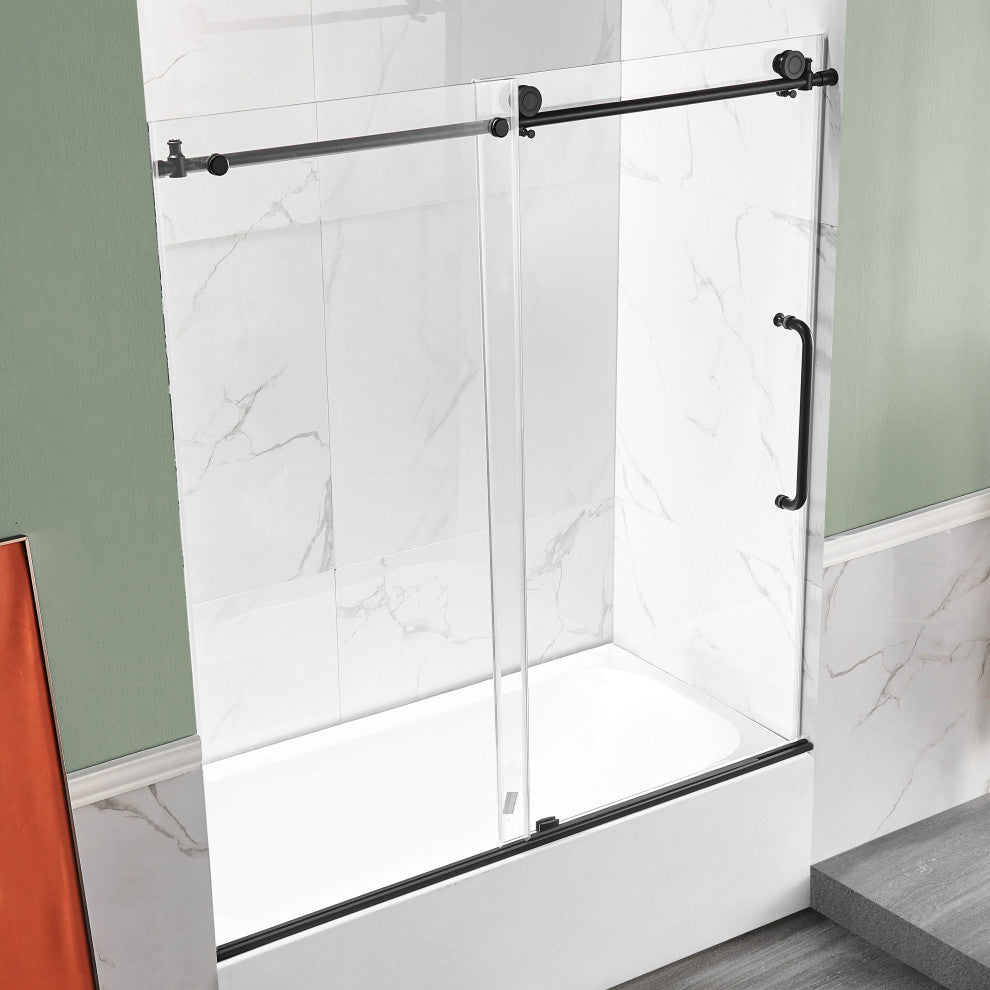 Anzzi 5' Right Drain Tub, White With 60" x 62" Tub Door, Matte Black
