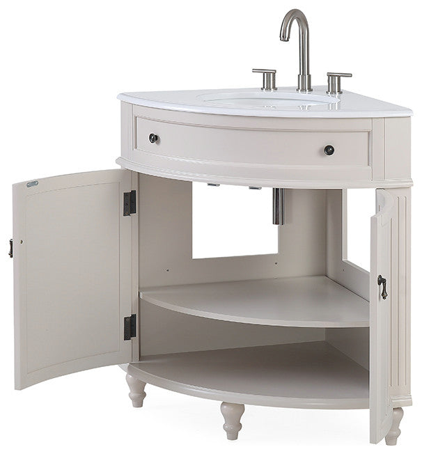 24 Inch Triadsville Grey Corner Design Bathroom Vanity With Quartz Top, Taupe