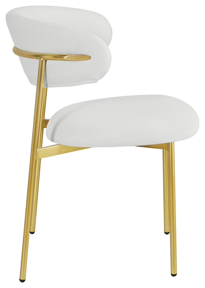Lupita Vegan Leather Dining Chair, Set of 2, White, Brushed Gold Finish