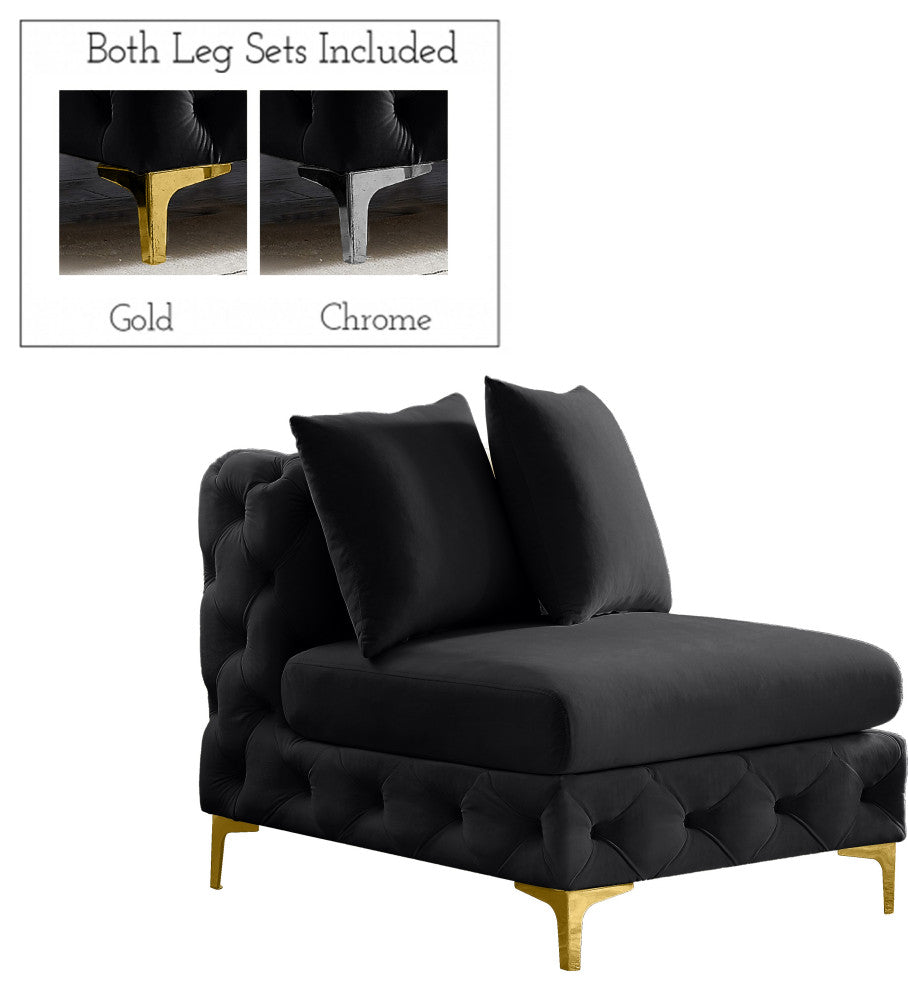 Tremblay Velvet Upholstered Armless Chair, Black