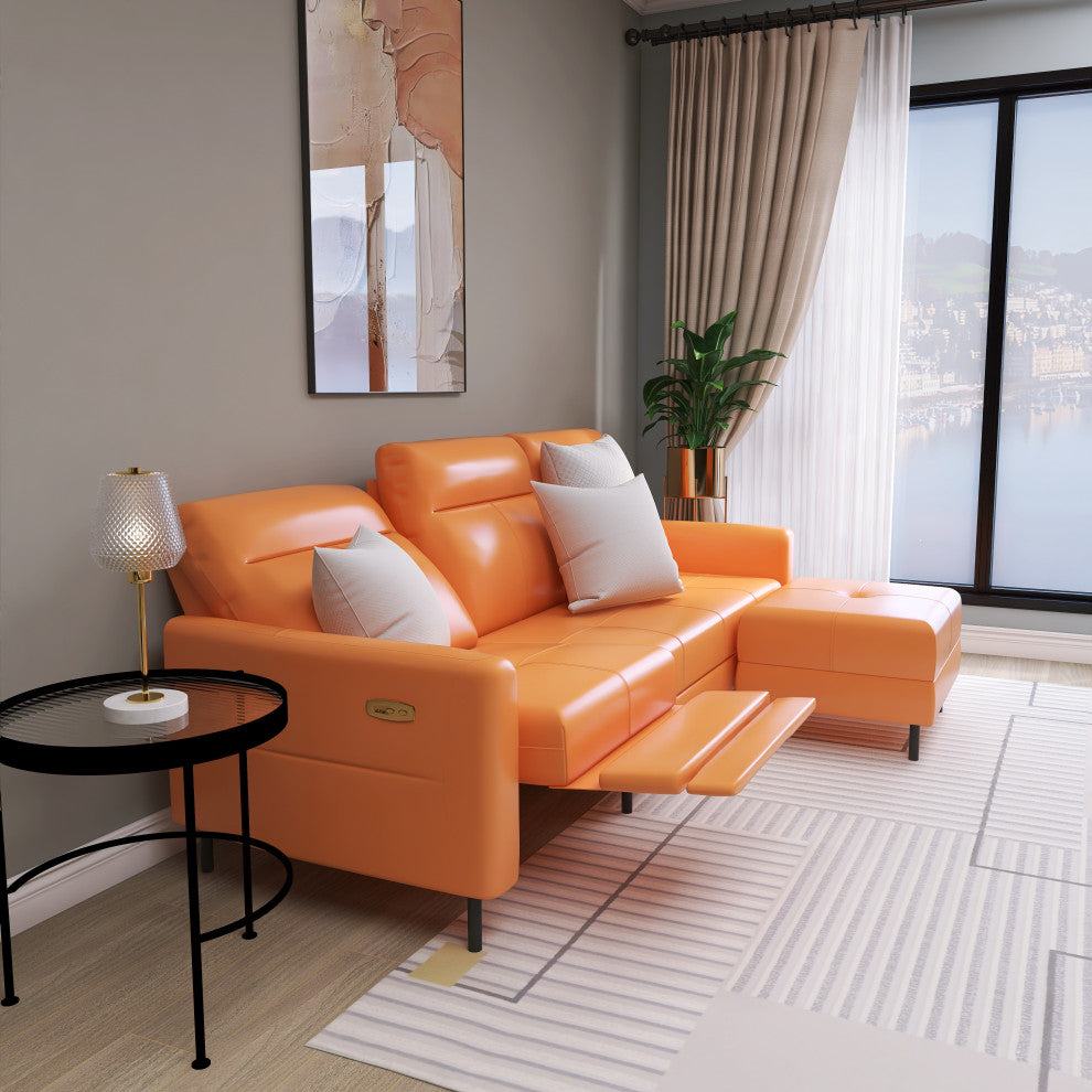 L-Shaped Leather Sectional Sofa Set Cushions Sectional Sofa Footrests