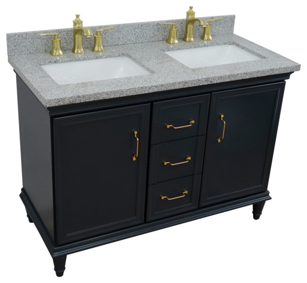 49" Double Vanity, Dark Gray Finish With Gray Granite And Rectangle Sink