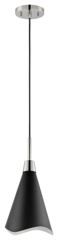 Tango 1-Light Large Pendant, Matte Black With Polished Nickel
