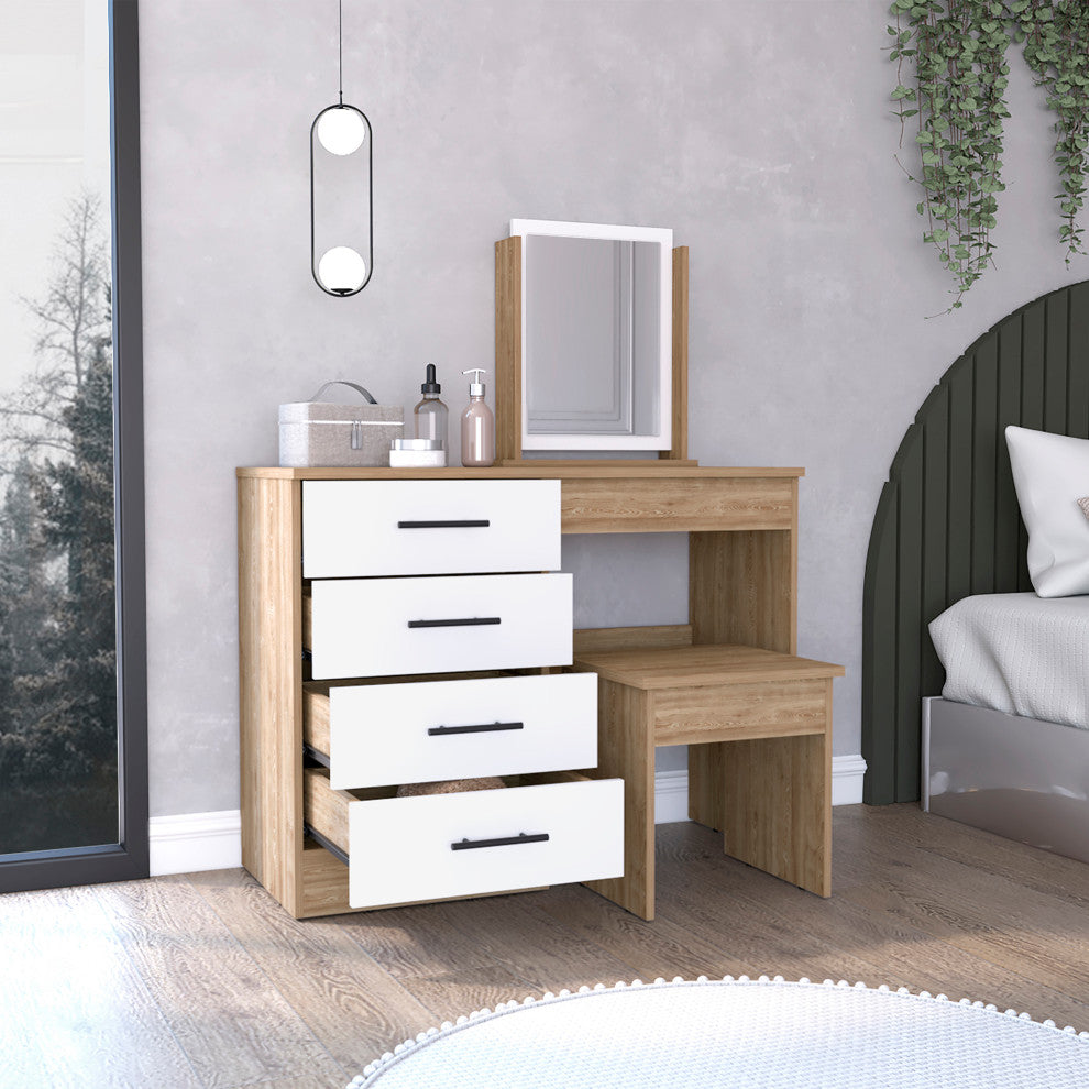 DEPOT E-SHOP Rose Makeup Dressing Table, White/Pine