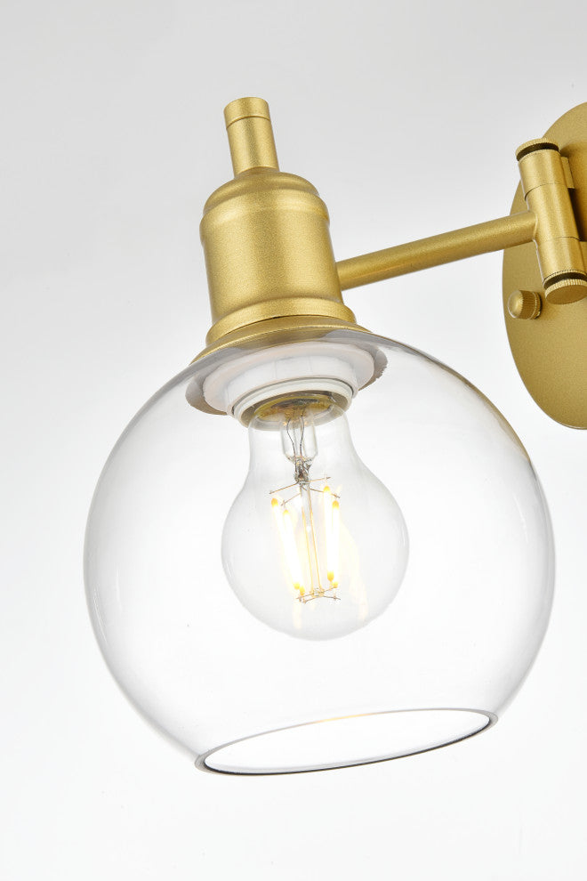 1 Light Brass And Clear Swing Arm Plug, Wall Sconce