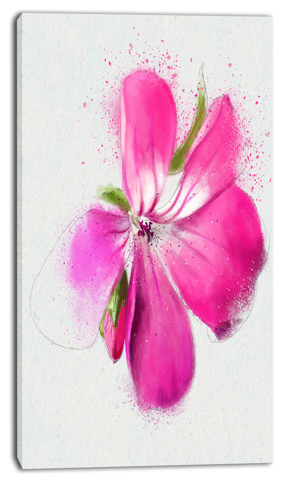 Full Bloom Pink Flower Watercolor, Floral Canvas Art Print, 16"x32"