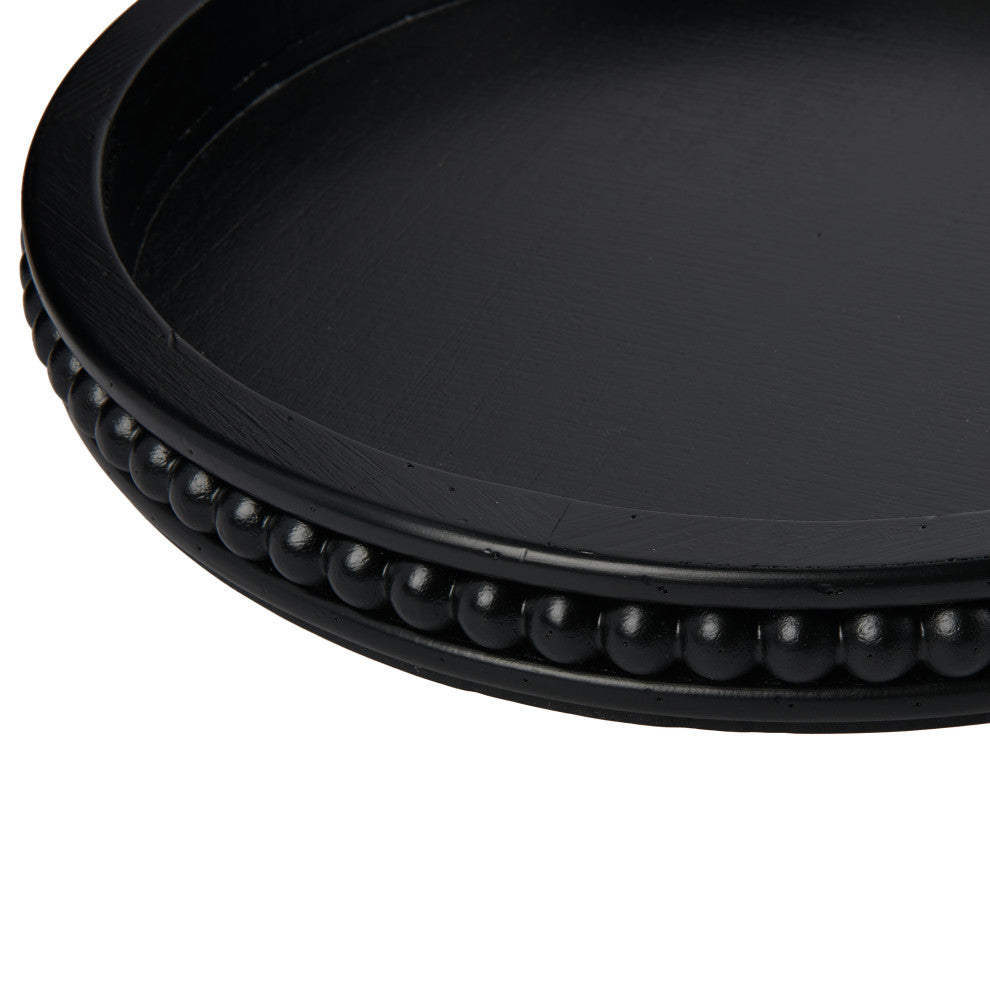 Farmhouse Decorative Round Wood Tray with Hobnail Edge, Black