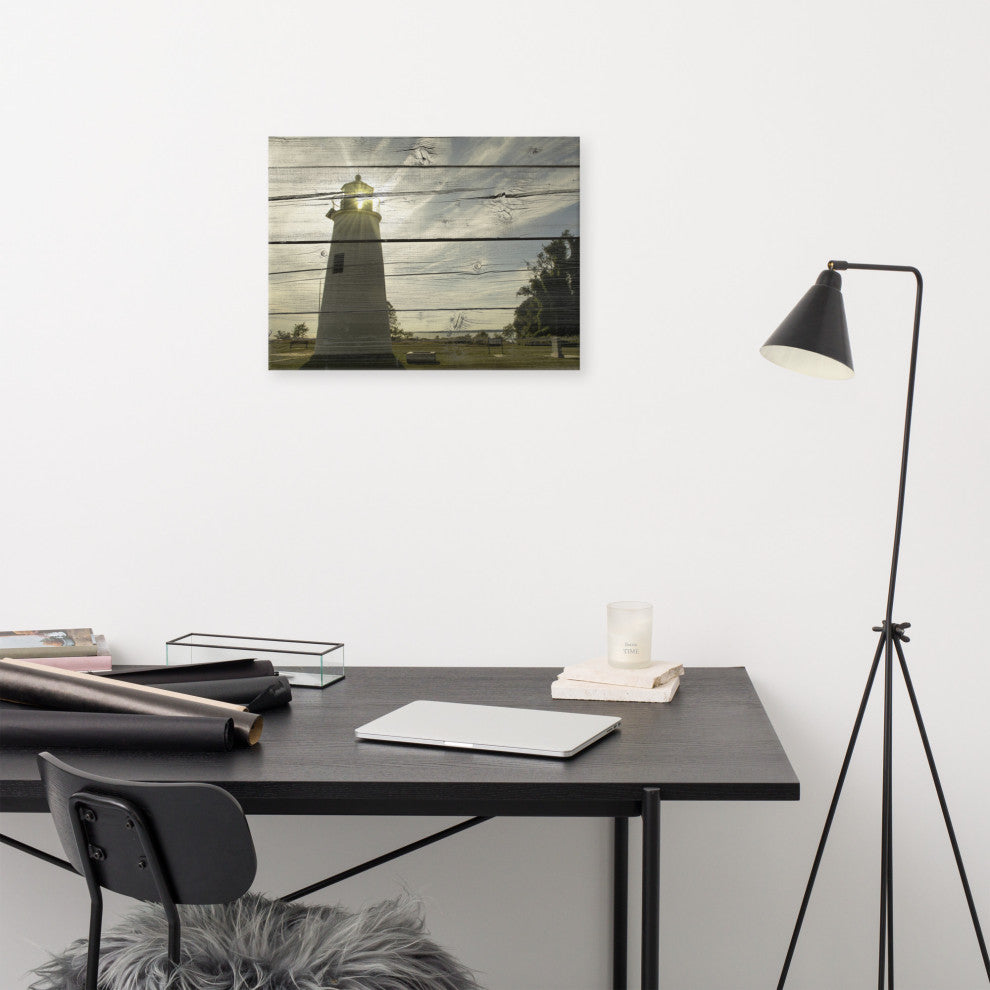 Faux Rustic Reclaimed Wood Turkey Point Lighthouse Canvas Prints, 18" X 24"