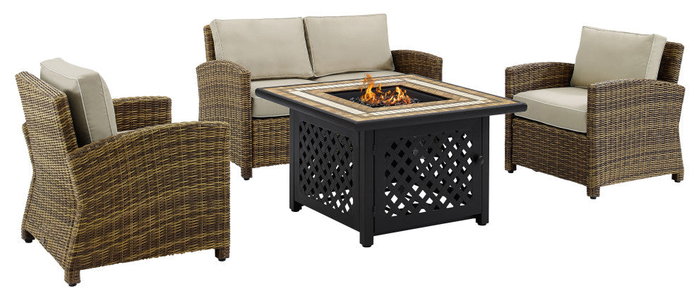 Bradenton 4-Piece Outdoor Wicker Seating Set With Cushions, Sand
