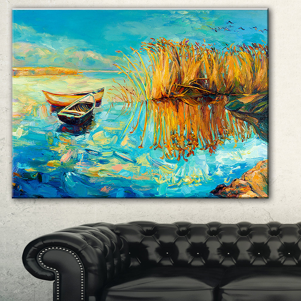 "Colorful Lake With Boats" Canvas Print