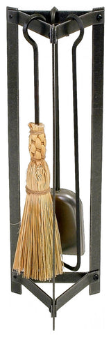Handcrafted Triangle Fireplace Tool Set includes Base & 3 Tools Hammered Steel