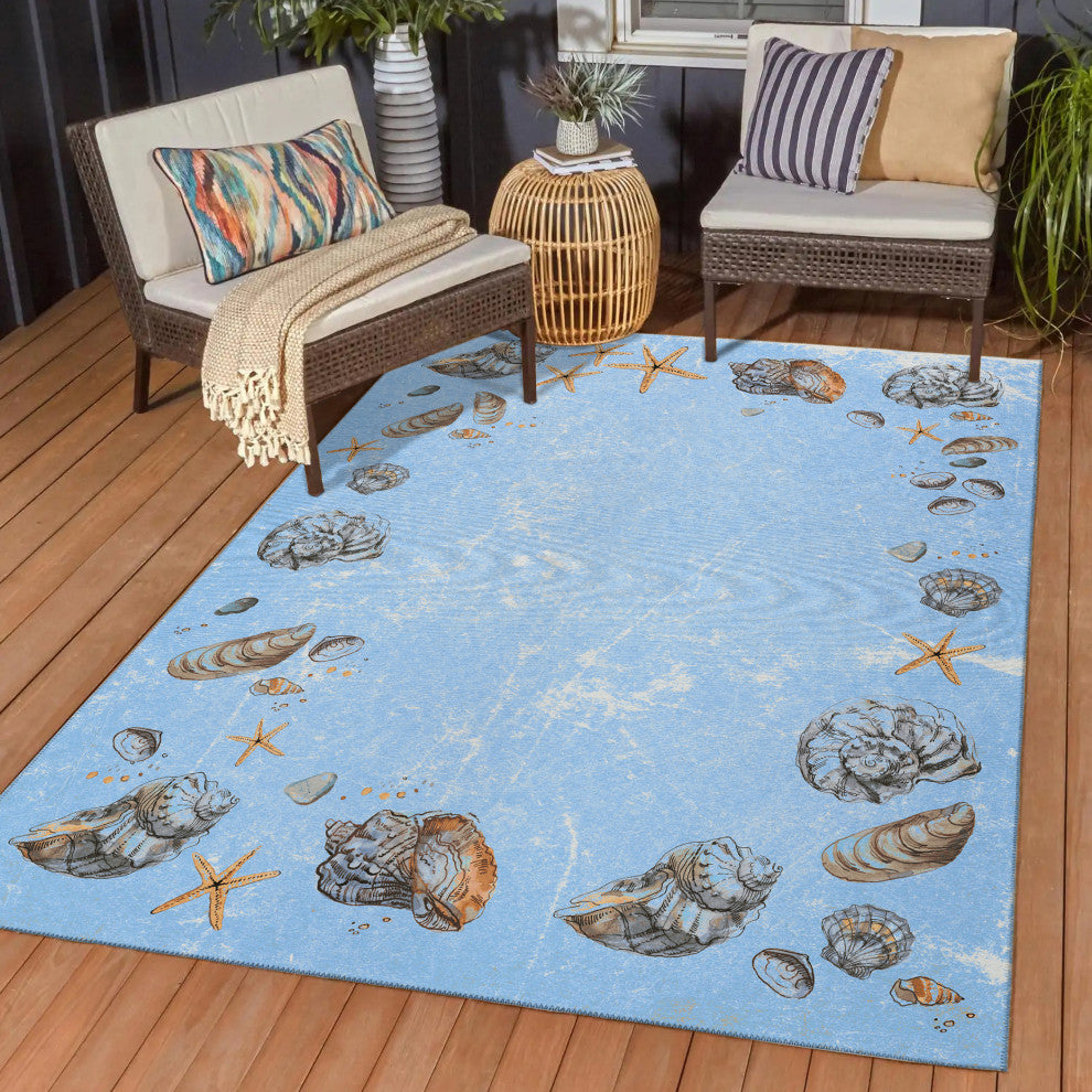 Indoor/Outdoor Seabreeze SZ9 Denim Machine Washable 8' x 10' Rug