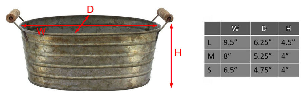 Metal Planter Tubs, Set of 3 Planters With Wooden Handles